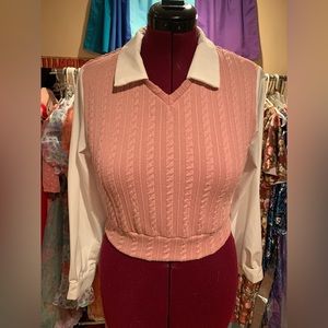 2 in 1 White Blouse & Pink Vest Combo Top